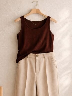 NWT VTG DKNY Essentials Brown Scoop Neck Tank Top M Y2K Minimalist